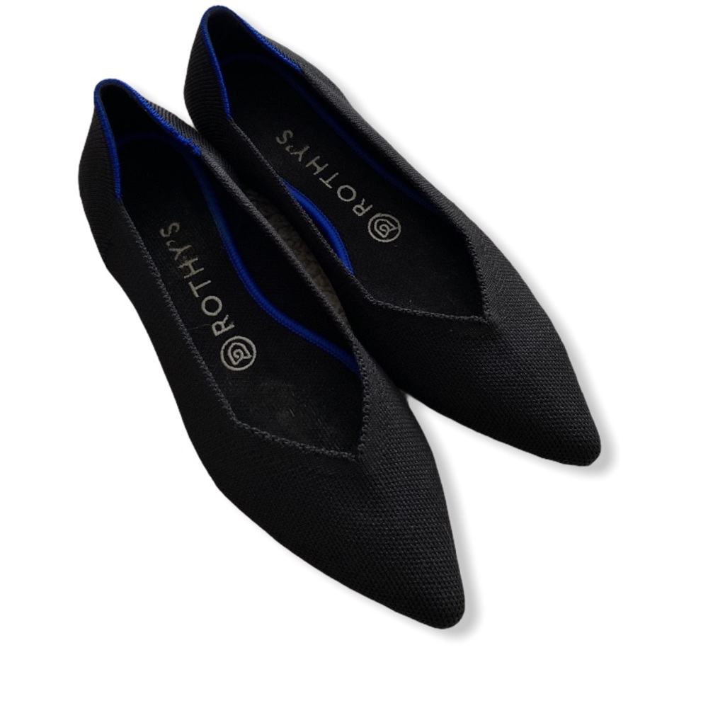 Rothy's Black The Point Solid Blue Halo Flats